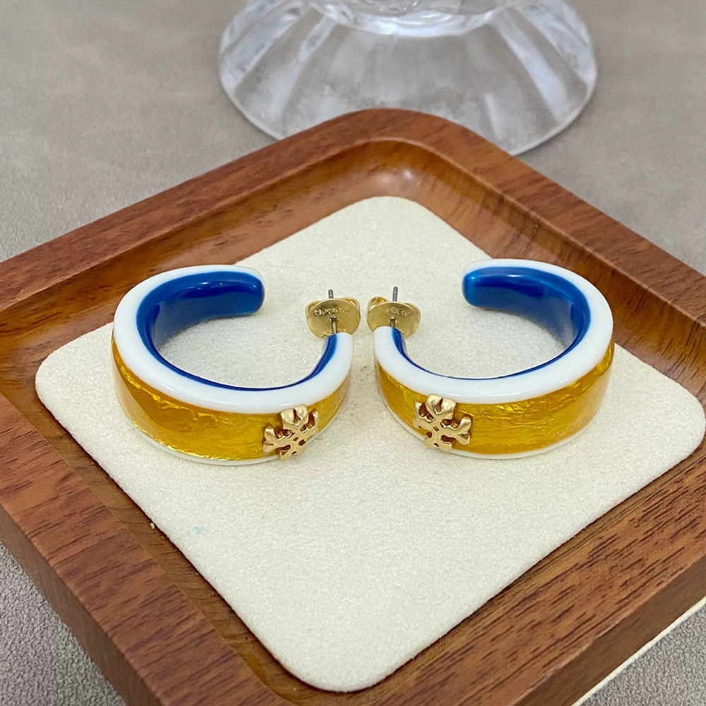 Tory Burch Enamel Drip Acrylic Large Hoop Earrings